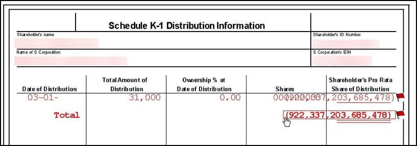 Image showing the large figure for the distribution amount on Schedule K-1 